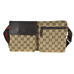 Gucci Waist Monogram Fanny Pack Brown Canvas Cross Body Bag.